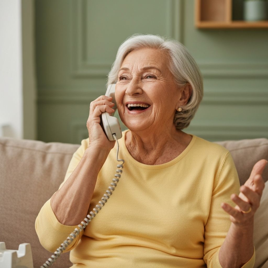 Glückliche ältere Frau am Telefon