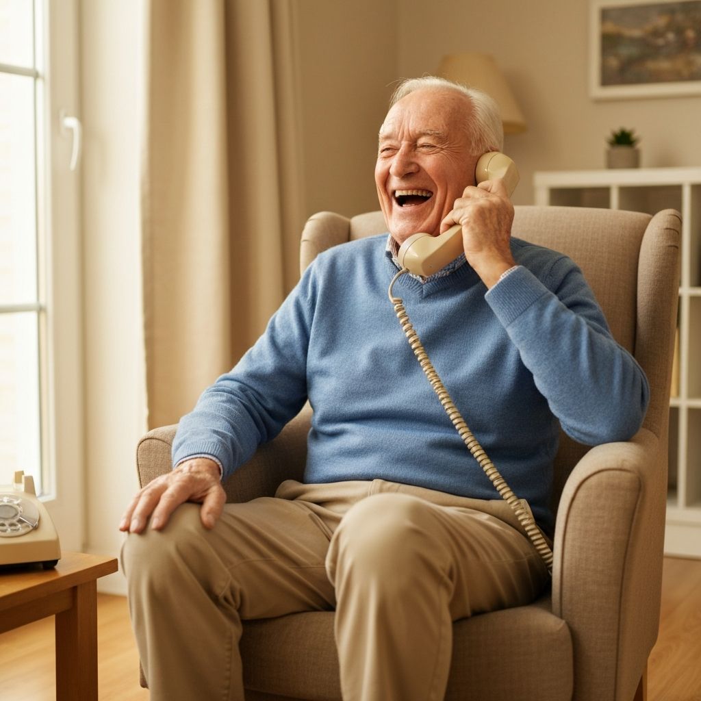 Glücklicher Senior am Telefon
